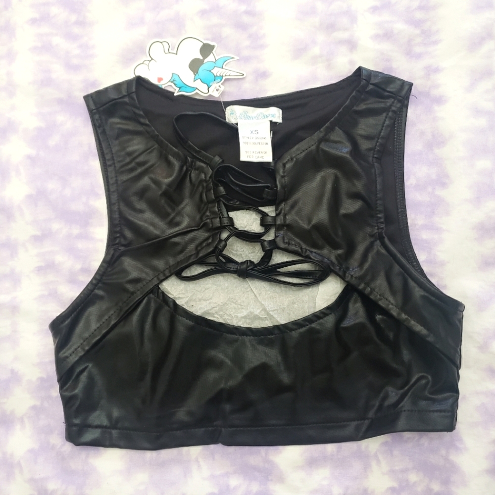 NWT Femme Fatale Lace-Up Pleather Crop Top by iHR